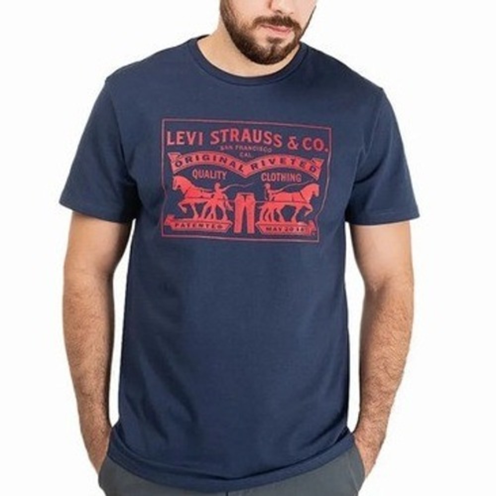 NWT Levi's Two Horse Graphic T-Shirt Men's M Blue Cotton Short Sleeve Flaw